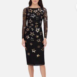 Vince Camuto Black Long Sleeve Sequined Stars Mesh Bodycon Dress Size 4 NWT